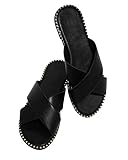 JeimPoey Womens Open Toe Slides Flat Sandals Studded Slip on Crossed Strap Beach Slipper