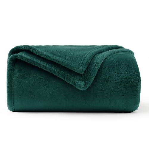 WAVVE Manta Franela para Cama 90, Manta para Sofá 150x200 cm, Manta de Microfibra, Suave, Cálida, Transpirable (Verde Oscuro)