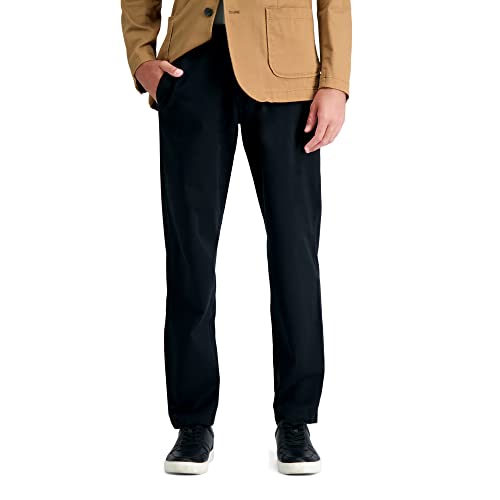 Haggar Men's Life Khaki Comfort Chino Flat Front Pant, Black, 36x30