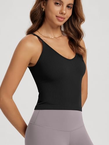 ODODOS V Neck Seamless Crop Tank for Women Ribbed Knit Soft Cropped Camisole Tops3