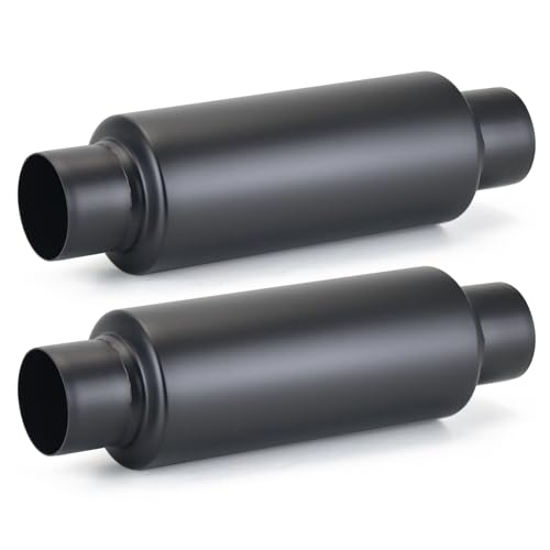 Image of A-KARCK 2 Pack 2.5 inch Inlet Exhaust Resonator, 2.5 inch Inlet 2.5 inch Outlet 13.8 inch Overall Length Muffler Resonator Stainless Steel,Polished (Black)