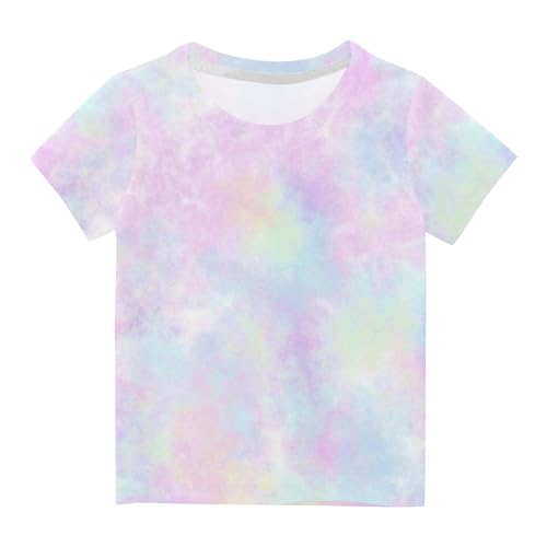 Générique Multicolore T Shirt Fille Garcon Unisex Enfant Imprimé Tie Dye Couleur Dégradée, Mode Basique T-Shirt à Manches Courte, Hauts d'été Tunique...