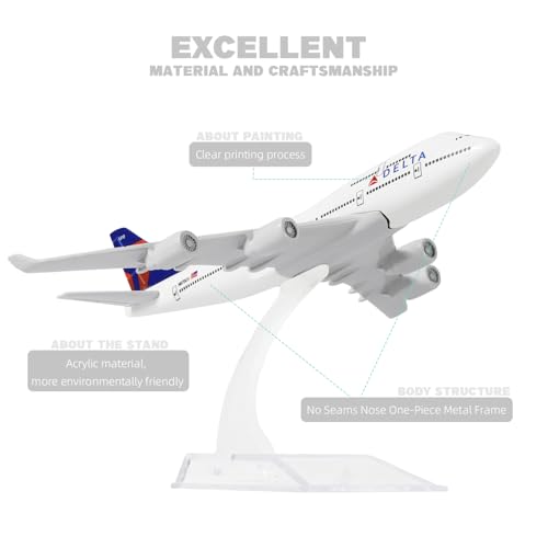 Evite réplicas frágiles con el modelo de avión Boeing 747 Delta de metal con soporte 4