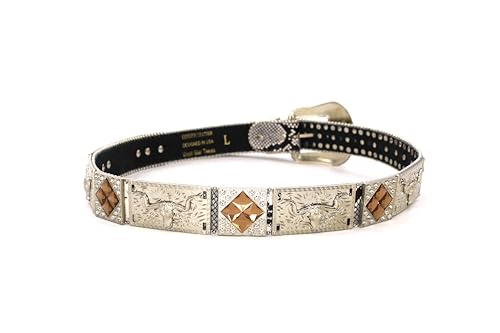 Genuine Leather Belt for Women & Cowboy Big Rhinestone With Engraved Buckle Country Style Silver4