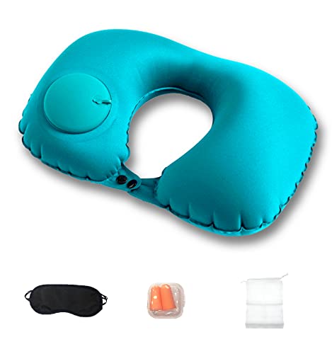 SonoReno, Almohada de Viaje Inflable portátil, Almohada cómoda para el Cuello, Almohada Inflable de Viaje rápido, Viajes, Oficina y hogar-Verde Cover
