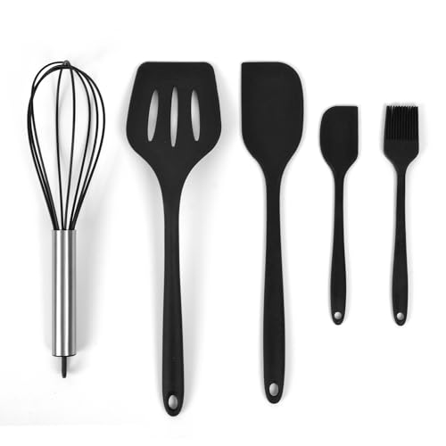 Pikas Silikon Spatula Seti 5’li - Çırpıcılı, Yapışmaz Tava Uyumlu, Isıya Dayanıklı Mutfak Seti (Siyah)