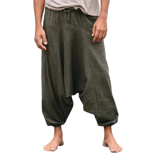 Men's Linen Trousers Wide-Leg Pants Cotton Linen Loose Bloomers Large Size Pocket Pants
