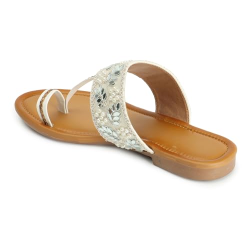 KKF Footwear Women's Fancy Kolhapuri Flats Stylish Slip-On Chappal Sandals for Girls & Ladies | Sizes 3-8