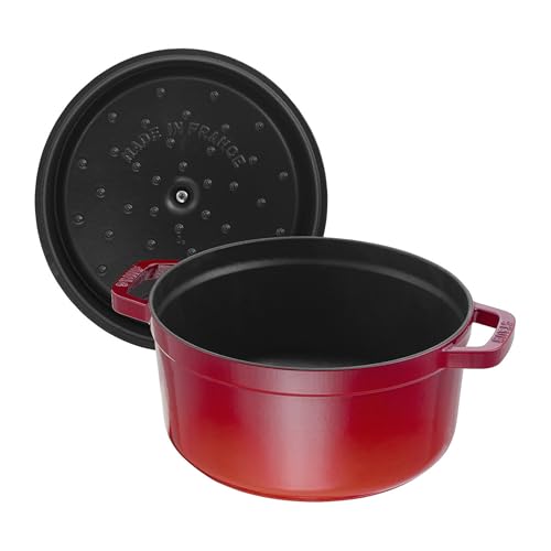 Image of Staub 7-Qt Dutch Oven, Serves up to 7-8 People, Oven Safe to 500F, Red | Perfect for Batch Cooking, Meal Prep & Large Meals. Braise, Roast & Bake in One Pot. Enameled Coated Cast Iron Dutch Oven