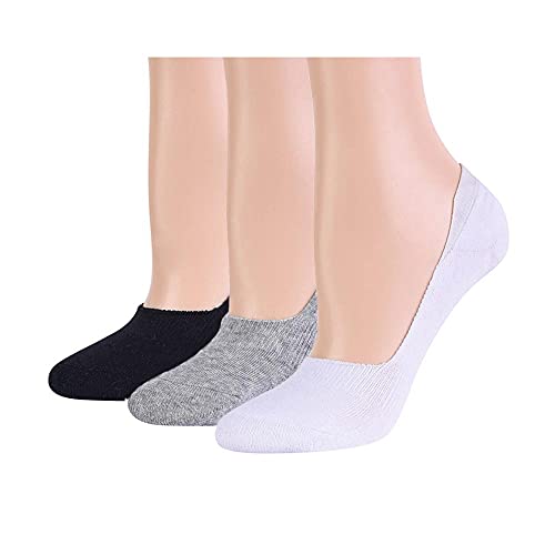 Image of Womens no show low cut liner invisible nonslip socks for flats sneakers- 80% cotton sock in white black grey & skin (Multi, 8-11)