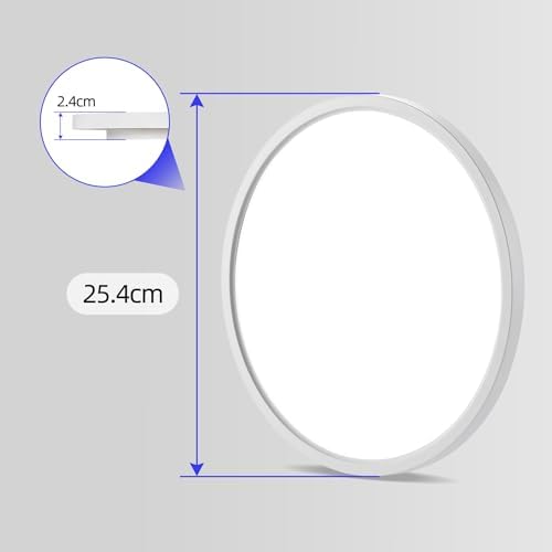 ocioc Lot de 2 plafonniers LED 25.4cm 20W, 5000K, Luminaire de Plafond Rond Ultra Mince pour Bureau, Couloir, Cuisine, Blanc