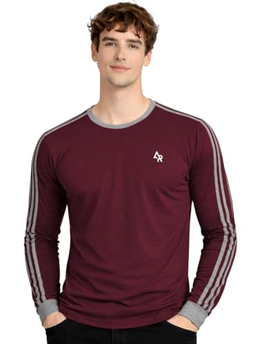 Image of ADRO Men's Full Sleeve T-Shirt Navy Grey Colorblock | Cotton Round Neck Casual Tshirt | Regular Fit Stylish T Shirt