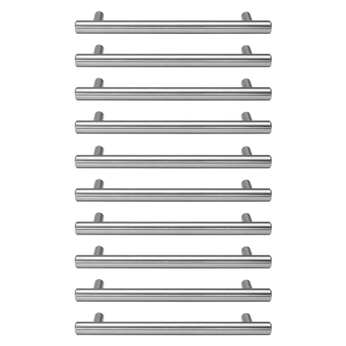 Image of simpa 10 Pack Brushed Nickel T-Bar Replacement Handles for Kitchen Cupboards, Drawer/Wardrobe Furniture Handles 145mm
