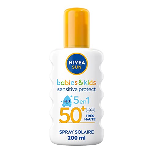 NIVEA SUN Spray solaire Protect & Play Sensitive FPS 50+ (1x200ml), protection solaire pour la peau...