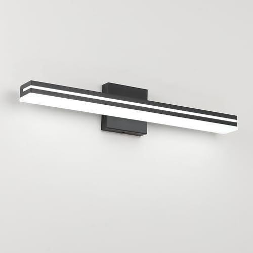 Image of SineRise 24-Inch LED Modern Bathroom Vanity Light Bar, Matte Black Modern Acrylic Bathroom Wall Lighting Fixtures Over Mirror (Cool White 6000K)