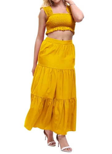 Image of Women's 2 Piece Beach Skirts Sexy Party Dress Crop Top and Long Skirt Sets