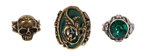 Disney Jack Sparrow Ring Accessory Set - Set of 3 Adjustable Rings with Faux Gems, Officially Licensed Standard3