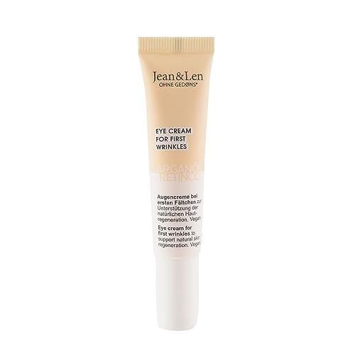 Jean & Len Regenerierende Augencreme Arganöl & Retinol, bei ersten Fältchen, schützt vor ersten Zeichen der Hautalterung, kräftigt die empfindliche Augenpartie, ohne Parabene & Silikone, vegan, 15 ml