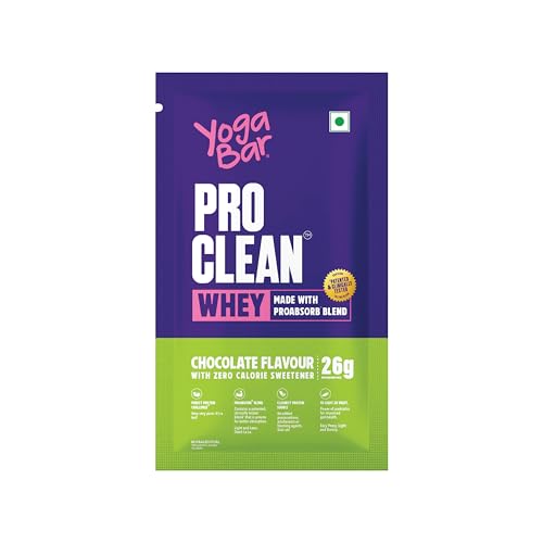 Image of Yogabar ProClean Whey Protein Powder Blend (35g, 1 Serving) | Chocolate Flavor with Zero Calorie Sweetener | 26g Protein per Serve | Clean & Light | Patented & Clinically Tested Pro-Absorb Blend