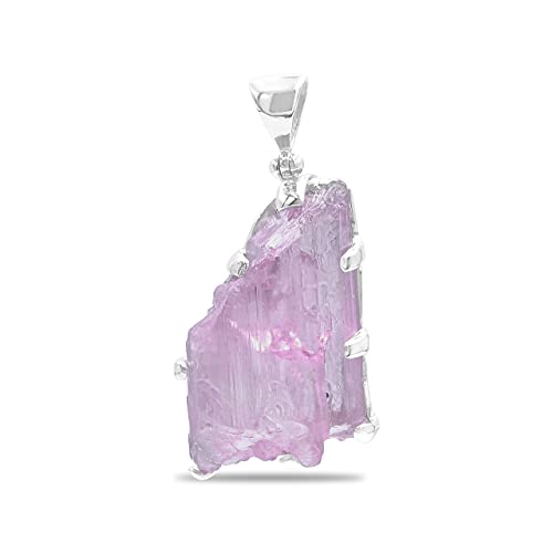 Starborn Rough Kunzite Gemstone Sterling Silver Pendant - large
