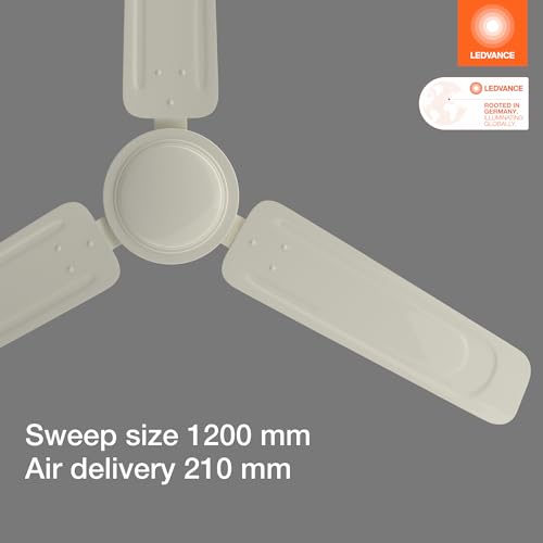 Image of LEDVANCE Windy Ceiling Fan 1200mm | 400 RPM Speed | Low Power Consumption | Higher Air Delivery | BEE Star Rated | Heavy Motor | Suitable for Room, Schools & Offices | 2 Year Warranty - Ivory