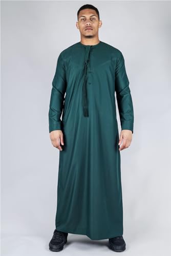 Men's Thobe Emirati Omani Jubba Islamic Clothing Muslim Kaftan Eid Robe String Tassel|Olive2