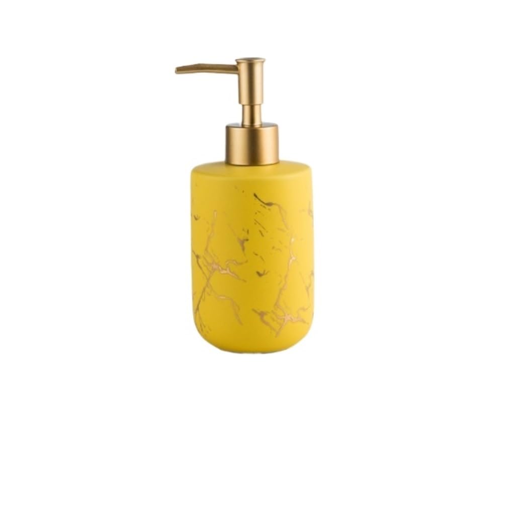 Dispensador de Jabón Líquido Dispensador De Jabón Y Loción Cerámica con Bomba, Botella Líquido Decorativa Vacía Rellenable Botellas de Aseo(Yellow)