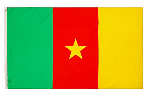 PHENO FLAGS Drapeau Cameroun 90x150cm – camerounais - résistant aux intempéries, avec œillets en laiton, 100% polyester, coutures doubles robustes et couleurs éclatantes