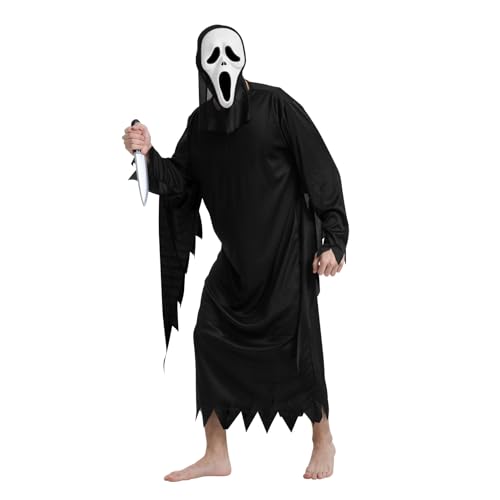 JQMAO Halloween Scream Deguisement avec Ghostface Masque: Cosplay de Fête Fantôme Effrayant Pour Adulte (XXL)