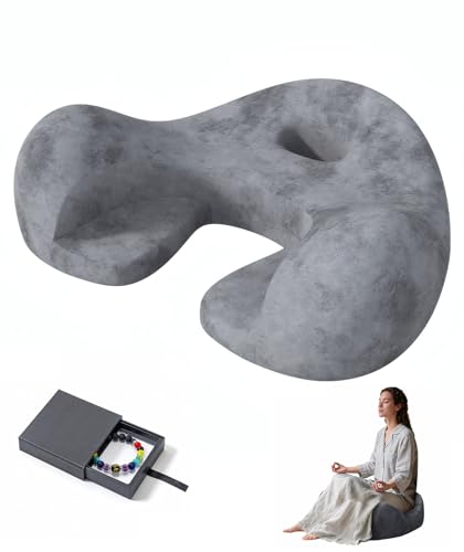 Meditation Cushion for Floor Sitting, Meditation Seat & Floor Cushion Set with Beaded Bracelet and Storage Box, Stable Base for Long Sitting, Mindfulness & Yoga Practice (Gray)