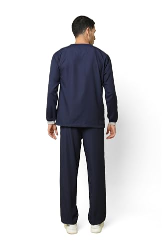 Image of KNYA Active Men's 5-Pocket Longsleeves Scrubs | Set of Top & Bottom | V Neck | Breathable Fabric | Comfortable | Durable | Uniform for Doctors, Nurses and Dentists (2XL, Navy Blue)