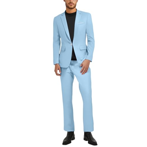 Generisch Traje de boda para hombre, corte ajustado, moderno, chaqueta de negocios y pantalones de traje, conjunto elegante, festivo, moda de noche, informal, clásico, traje para hombre, negro, azul