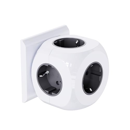 5-in-1 Cubo Enchufe, 3680W Enchufe Multiple, 5AC Ladron Enchufes, Cubo Regleta Enchufes para Oficina, Cocina y Habitación