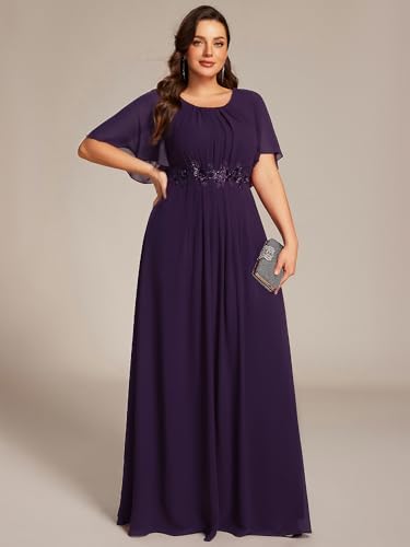 Ever-Pretty Plus Women's Round Neck Appliques Short Sleeves Floor Length Plus Size Formal Dresses Mother of The Bride Dress4