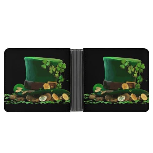 St Patrick's Day Clover Hat Funny Men's Slim Bifold Wallet with Multiple Card Slots Front Pocket Purse