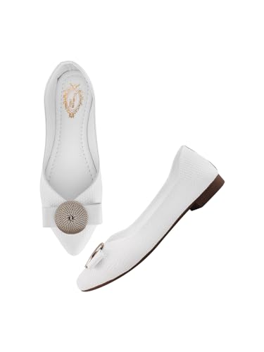 Image of Shoetopia Oversized Bow Detailed White Bellies for Girls-EU37