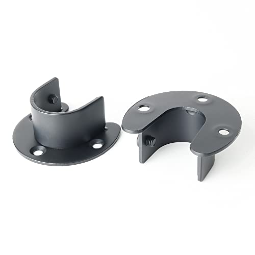 Mooche 4Pcs Wardrobe Closet Rod Bracket U-Shaped Curtain Rod Sockets Closet Pole End Supports Flange Rod Holder 1 Inch, Stainless Steel Matte Black, MFL8001UB-4P