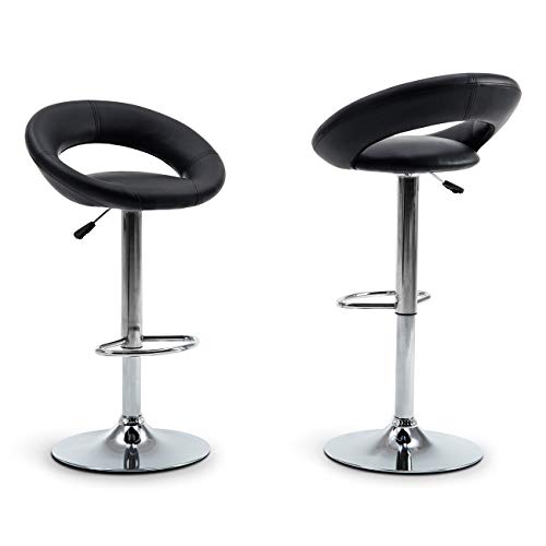 BELLEZE Bar Stool Pub Modern Adjustable Height Faux Leather Swivel Hydraulic, Set of (2) Black BELLEZE Bar Stool Pub Modern Adjustable Height Faux Leather Swivel Hydraulic, Set of (2) Black