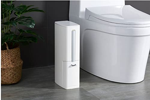 Bathroom Trash Can Set with Toilet Brush 3 in 1 Slimline Waste Bin Garbage Can and Hidden Toilet Brush Holder (White) - Image 4