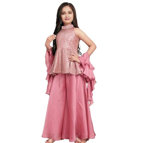 Angel f Studio Girls Embroidered Kurta Palazzos & Dupatta Set/Indian Blouse with Palazzo Set/Ethnic Wear Dress For Kids