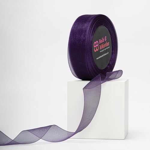 Image of Bells&Whistles Sheer Organza Ribbon | Pack of 2 | Length: 50 Yards Width: 1 inch | Christmas, Festive Decoration. (Midnight Purple)
