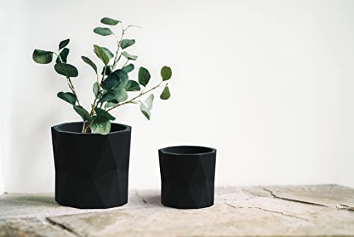 Olly & Rose Designer Geometric Black Plant Pot Garden Planters Set 2 Indoor Outdoor Plant Flower Pot Set Charcoal #TOP2