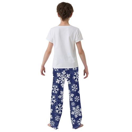 Boys' Pants Christmas White Snowflakes Blue Long Bottoms Jogger Pants Elastic Waist Trousers with Pockets S-XL3