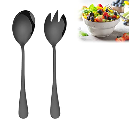 Couverts à Salade, Fourchette à Salade, 2 Pièces Set de Couverts à Salade, Cuillère à Salade, Serveurs à Salade, Couverts à Salade en Acier Inoxydable,Couvert a Salade Noir,Fourchette à Salade en Inox