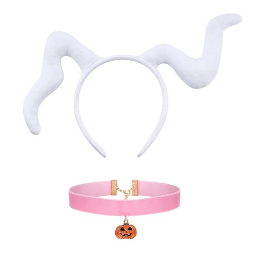 Eybila Halloween Costume Accessories for Women Dog Ear Headband Pink Pumpkin Choker Christmas Adult Cosplay Party zero