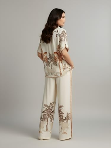 Image of NAINVISH Women's Rayon Co-Ord Set | Printed Shirt and Pant Set for Women | Casual Two Piece Lounge Outfit | Western Outfit