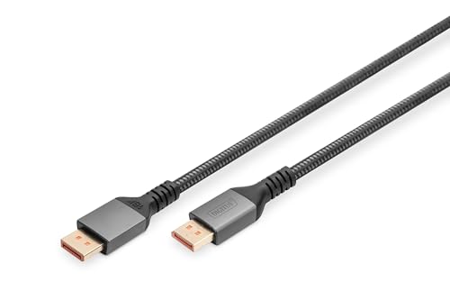 DIGITUS Displayport Cable - 1 m - Displayport 2.1-16k/60Hz - 8k/120Hz - 4k/240Hz - UHD - VESA UHBR20 - HDR, HDR10, HDCP - Compatible with Gaming Monitors and Graphics Cards - Black
