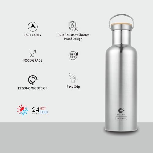 Image of Clay Craft Vacbott Melissa Double Walled|18 Hours Hot and 24 Hours Cold Water Bottle Vacuum Insulated Flask Bottle|1 Pcs, 860ml Bottle for Gym|Travelling|BPA-Free|BIS Certified|1Year Limited Warranty
