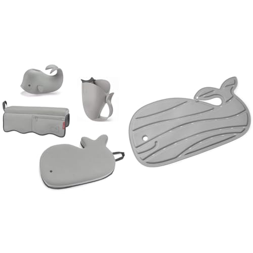 Image of Skip Hop Moby Baby Bath Essential Set, Grey & Non-Slip Baby Bath Mat, Moby, Grey