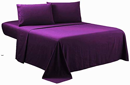 Image of Purple Bedsheet with 4 Pillow Covers 400TC 100% Egyptian Cotton Premium 5 Piece Bedsheets Super King Size